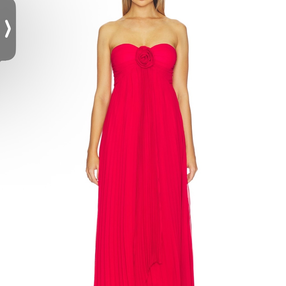 Line & Dot Strapless Pleated Maxi Dress in Fuchsia